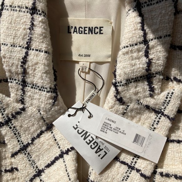 NWT L'AGENCE Kenzie White Check Boucle Tweed Double Breasted Blazer - Picture 11 of 13